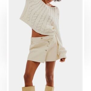 Free People Off-White Wynne mid rise vegan skirt with Button Accents